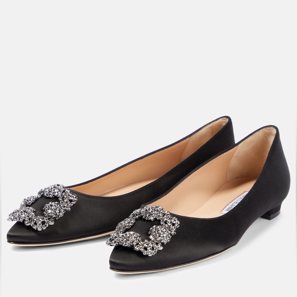 MANOLO BLAHNIK Hangisiflat Embellished Satin Ballet Flats